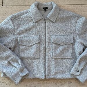 Express Boucle Double Pocket Zip Front Cropped Shacket in Sterling Silver NWT
